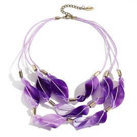 Bocar 3 Strand Statement Acetate Necklace Women Fashion Resin Multi Layered Collar Necklaces (NK-10660-Purple)