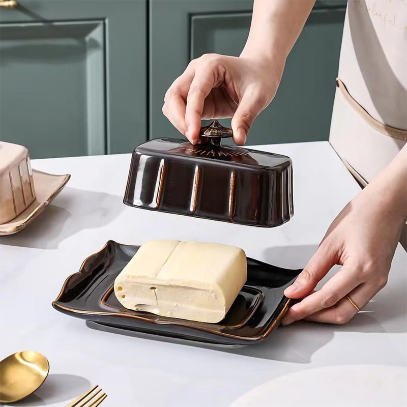 WAIT FLY Vintage Ceramic Butter Dish with Lid for Kitchen