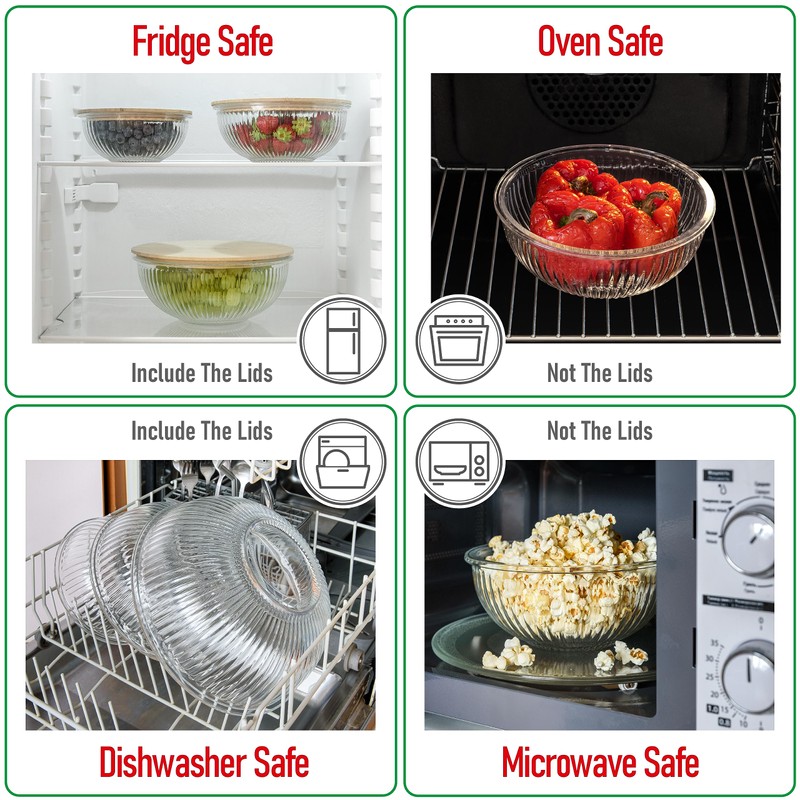 dokaworld Stackable Space-Saving Nesting Set of 3 Glass Bowls with