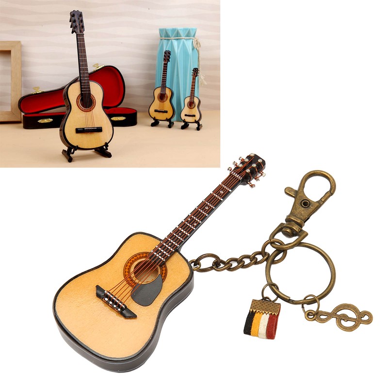 Mini Guitar Model Keychain Function Smoothing Wood Rich Details Miniature