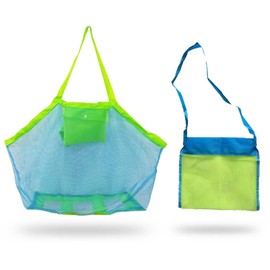 SULIUDAJI Beach Toy Bag, Large and Small, Beach Bag, Mesh Bag, Reusable and Foldable Children's Tidy Bag for Beach, Picnic, Swimming Pool, Laundry Bag, Family, Holiday