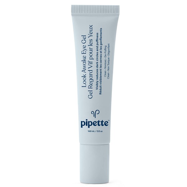 Pipette Look Awake Eye Gel - Eye Roller for Puffiness, Wrinkles, Dark Circles under Eye Treatment for Women, Unique Peptide Formula with Moisturizing Squalane, Hypoallergenic, 0.5 fl oz