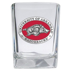 Heritage Pewter University of Arkansas Square Shot Glass | Hand-Sculpted 1.5 Ounce Shot Glass | Intricately Crafted Metal Pewter Alma Mater Inlay