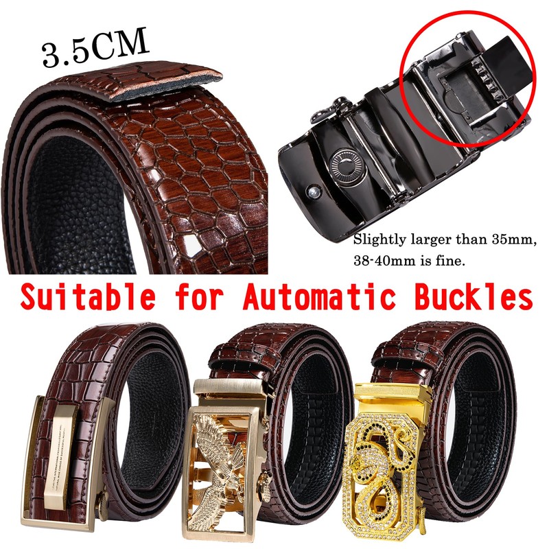 Barry.Wang Mens Formal Belt,Full Grain Leather with Automatic Buckle Nickel