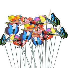 VIMOA Butterfly Plant Stakes 50pcs Decorative Garden Waterproof Small Butterflies Decor Garden for Houseplant Flower Beds Plant Pots