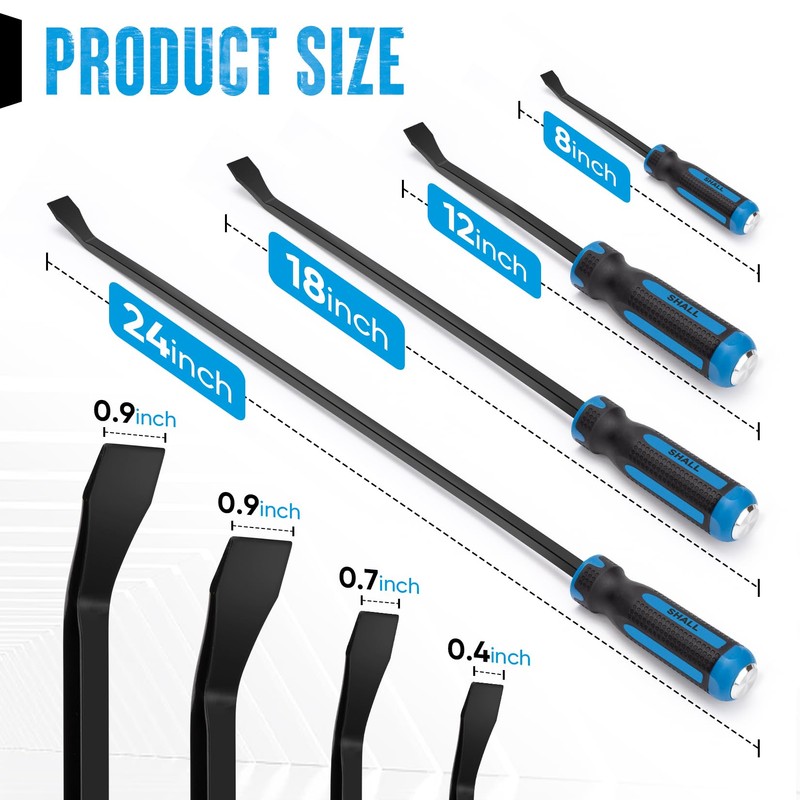 SHALL 4-Piece Pry Bar Set, 8", 12", 18", 24" Pry