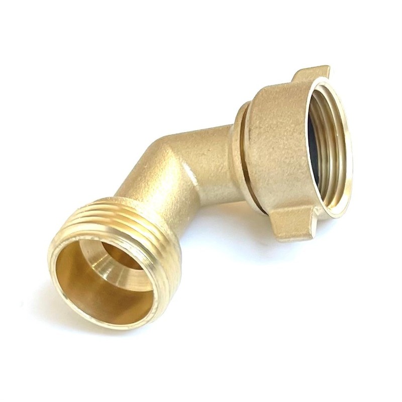 Solid brass lead-free 90 degree garden hose elbow with rubber