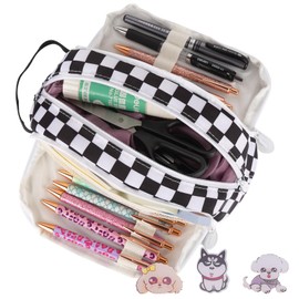 ReignSword Large Capacity Pen Case with Cute Broochs, Portable Pen Pouch with Handle, Pen Bag for Office Writing Supplies (Black)