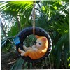 Outanaya Cat Figurine Kitten Lying in Tire Desktop Cat Ornament