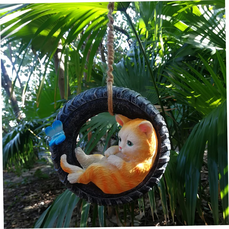 Outanaya Cat Figurine Kitten Lying in Tire Desktop Cat Ornament