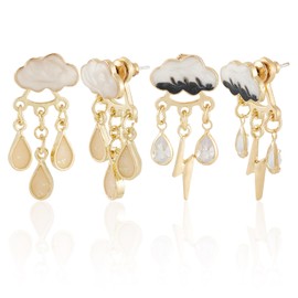 Pandahall 2 Pairs Cute Enamel Cloud Stud Earrings for Women with 925 Sterling Silver Pins, Black White Cloud Weather Raindrops Dangle Drop Earrings Posts for Women Statement Jewelry Gifts