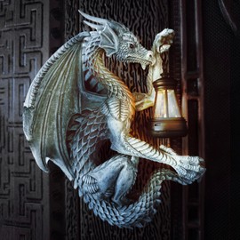 Vessena Dragon Outdoor Porch Decor Hugger with Solar Lantern Gothic, Dragon Statue Garden Lights, Gifts for Mom, Housewarming Gifts for Women, Ideal Garden Decor-Pair/Right/Left