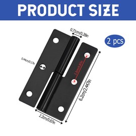 2 PCS Black Lift Off Hinge 2.5Inch Stainless Steel Detachable Small Lift Off Hinges Left Handed Slip Joint Flag Hinges Rising Butt Door Hinges