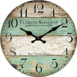 Grazing 12" Vintage Green and Brown Colorful Stripes Design Rustic Country Tuscan Style,Arabic Numerals,Home Decorative Wooden Round Wall Clock (Victor)