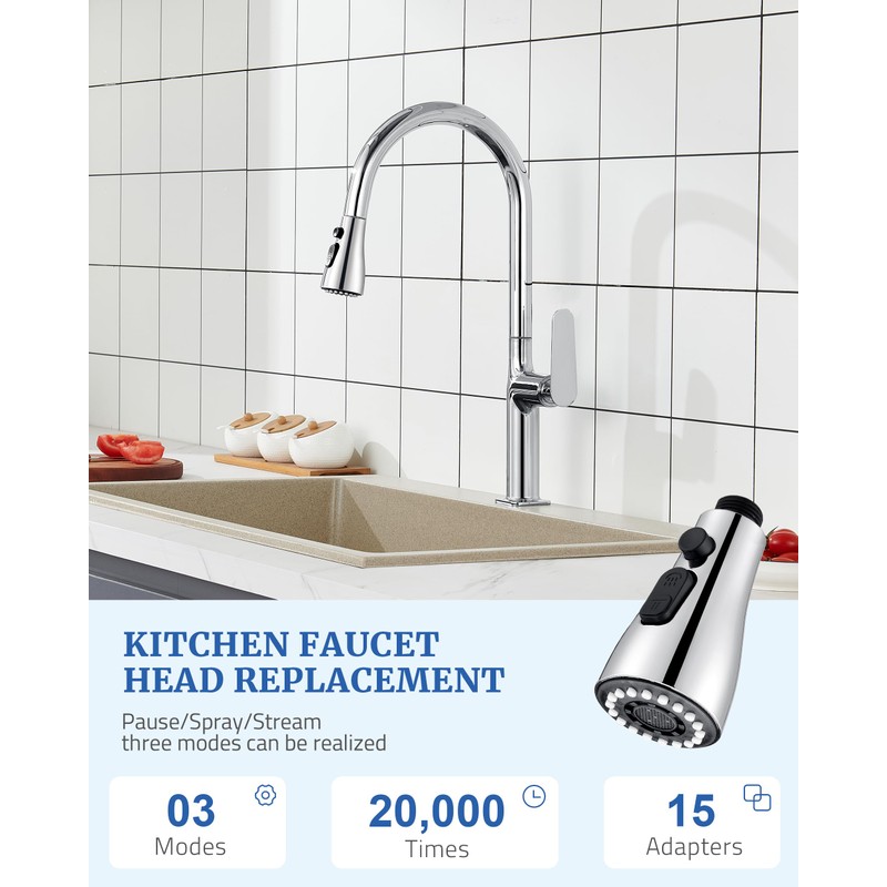 Kitchen Faucet Head Replacement with 15 Adapters - 3 Functions