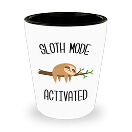 HollyWood & Twine Sloth Mode Activated Cute Sloths Lover Gift Insulated Travel Ceramic Shot Glass