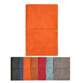 A6 Leder Notizbuch, 18 x 11 cm, 200 Seiten nachfüllbar Vintage Reisetagebuch Notizblock Tagebuch, mit Liniengummiband, Geschenk zum Geburtstag Frauen Männer Pad Notes Persönliches Notizbuch (Orange)