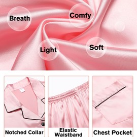 GAESHOW Satin Pajamas for Women Short Sleeve Silk Pajama Set with Shorts Two Piece Pajama Set Button Down Sleepwear Loungewear, pink