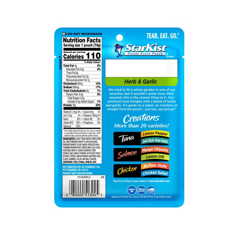 StarKist Tuna Creations Herb and Garlic, 2.6 oz Pouch (24
