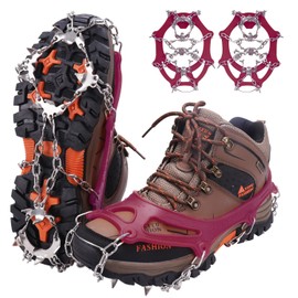 WIN.MAX Grödel Crampons, Ice Spikes, Shoe Claws with 19 Stainless Steel Teeth Spikes, Shoe Claws, Ice Spikes for Climbing, Mountaineering, Trekking, High Altitude, Winter, Outdoor (Red, L)