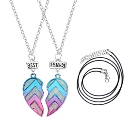 2Pcs BFF Necklaces with extra 2pcs Wax Rope, Best Friends Half Heart Pendant Chain Necklaces, Friendship Jewelry Gifts for Kids Women Girls Friends Sisters Couples
