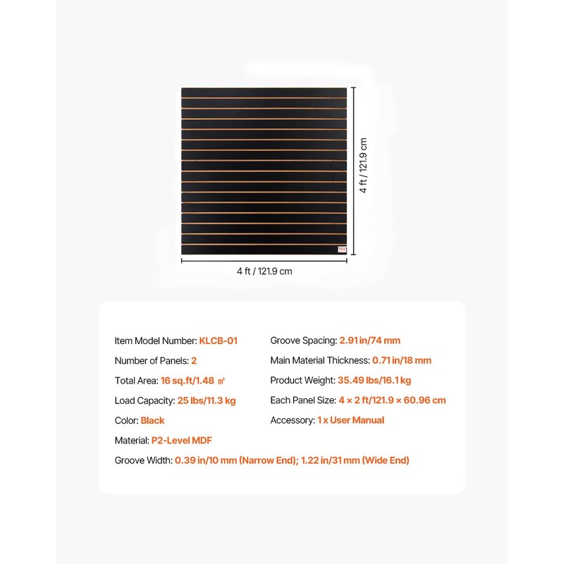 VEVOR Slatwall Panel, 16 sq.ft, Versatile Durable Slat Wall Panel