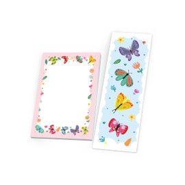 Junapack 6 Bookmarks + 6 Mini Notepads + 6 Gift Bags (Pink) + 6 Stickers Butterflies Party Bags Guest Gift for Children's Birthday Girls