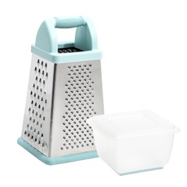 Tasty Box Grater with Storage Container & Lid, Multi-Sided Stainless Steel Grater for Fine, Medium, Coarse Shreds & Slicing, Non-Slip Base, Dishwasher Safe, Aqua