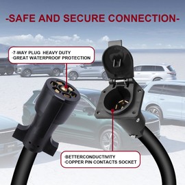 Voilamart 7 Way Trailer Extension Cord 8 Feet,7 Pin Trailer Plug Wiring Cable with Double Prongs Connector for RV 5th Wheel Trailer Caravan Van (Weatherproof-Corrosion Resistant)