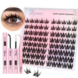 Fyonas Lash Clusters Kit Manga Eyelash Clusters Spiky Lash Extension Kit 80Pcs Natural Cluster Eyelash Extensions with Waterproof Lash Bond and Seal Lash Glue and Tweezers DIY at Home (Cutey Kit-A)
