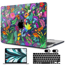 MEEgoodo Case for MacBook Air M4/M3/M2 13.6 inch 2025 2024 2022, Fit Model A3240 A3113 A2681, Compatible with MacBook Air 13 inch, Laptop Hard Case with Keyboard Cover, Bright Flowers & Tropic Leaves