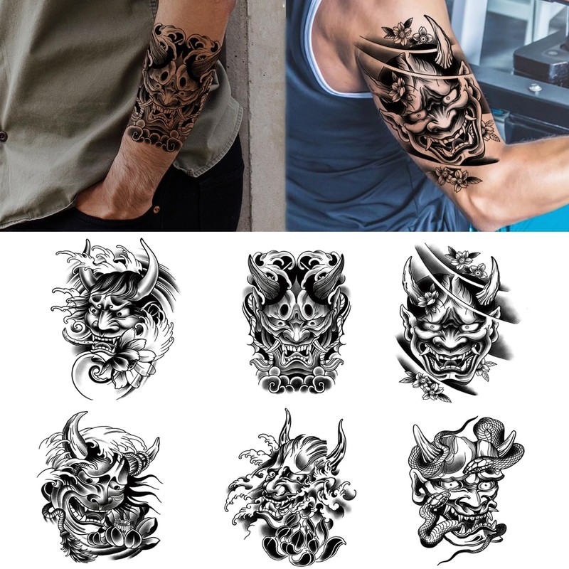 6 Pcs Hannya Tattoo Sticker Arm Tattoo Sticker Waterproof Long