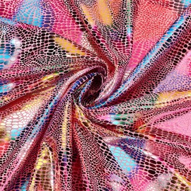 MAYJOYDIY Hot Pink Snake Skin Texture Faux Leather Fabric 1.58×0.9m Gilding Polyester Fabric Shiny Snake Skin for Sewing Crafts Clothing Accessories Handbag Apparel Party Decoration