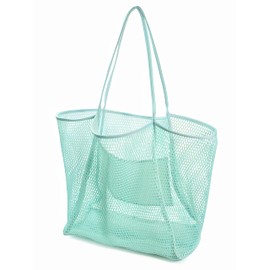 HOXIS Mesh Beach Tote Womens Shoulder Handbag, Ice Blue, L