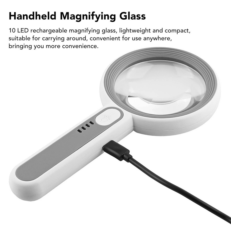 Magnifying Glass 11X Rechargeable 3 Levels Brightness Portable Handheld Magnifier