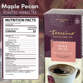 Teeccino Maple Pecan Herbal Tea - Rich & Roasted Herbal Tea That’s Caffeine Free & Prebiotic for Natural Energy, Coffee Alternative, 25 Count