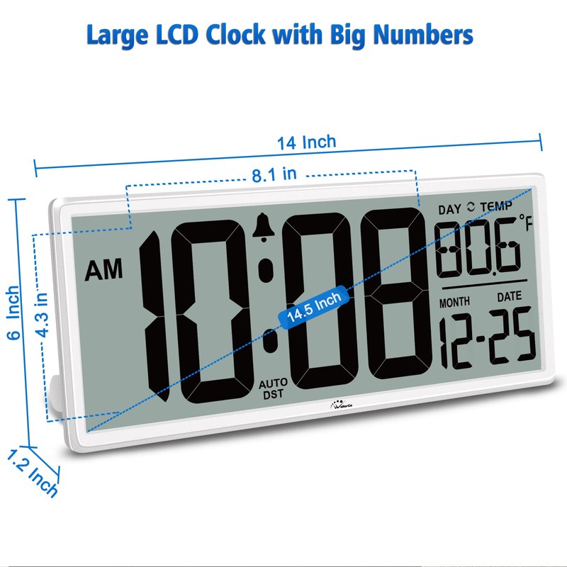 WallarGe 14.5'' Large Digital Wall Clock Battery Operated with Jumbo