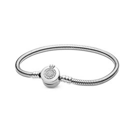 PNIDVOYI 925 Sterling Silver New Classic Crown Buckle Bucket Buckle Snake Bone Chain Bracelet Suitable Fit Design Charm Bead DIY Exquisite Surprise Gift (Crown buckle bracelet, 7.9in/20cm)