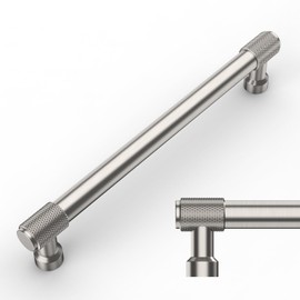 Amerdeco 10 Pack Brushed Satin Nickel Knurled Cabinet Pulls 6.3 Inch(160mm) Hole Center Kitchen Cabinet Handles Drawer Pulls Cabinet Hardware ZH0034