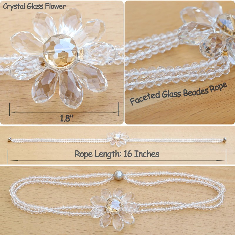 PEDOBO Crystal Flower Curtain Tiebacks, 2 Pack Crystal Beaded Sheer/Drapery