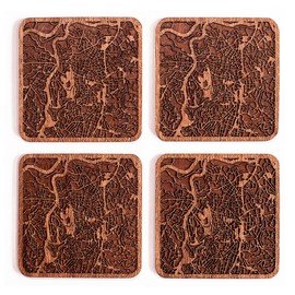 Jerusalem Map Coaster, Set of 4, Sapele Wooden Coaster with City Map, Handmade
