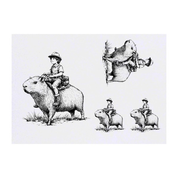 4 x 'Boy Riding a Capybara' Temporary Tattoos - Water