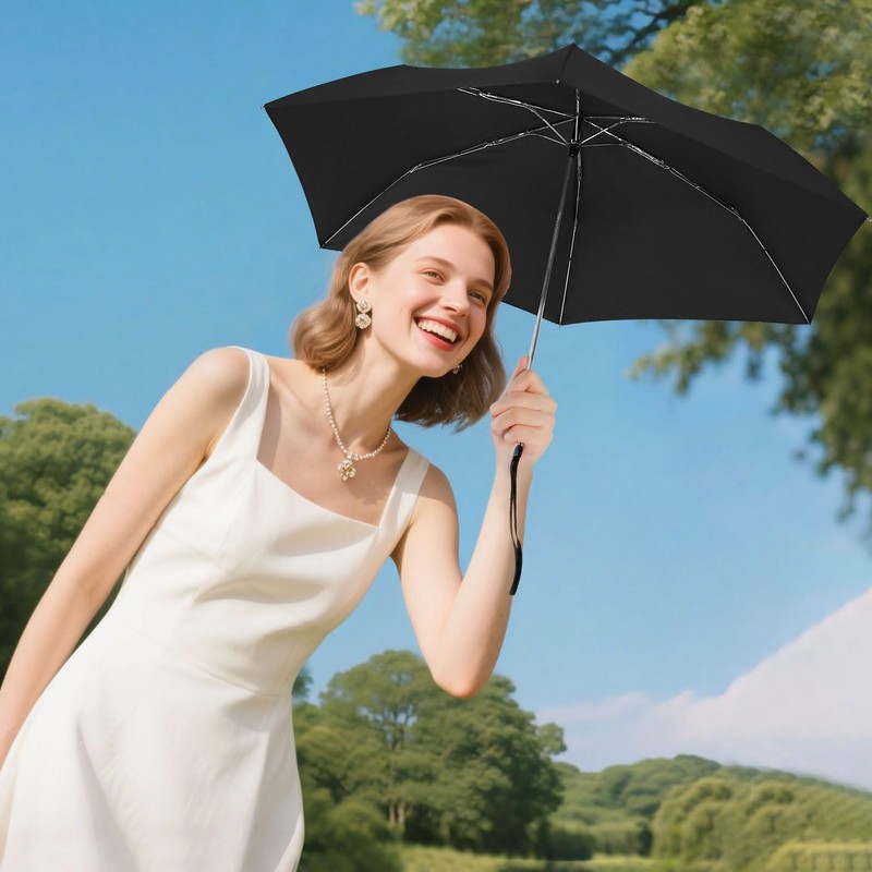 Lejorain Travel Mini Umbrella for Purse - Black Compact Durable