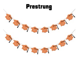 Vofrise Graduation Decorations Class of 2025 Orange and Black Graduation Banner Glitter Pre-strung Graduation Cap Banner for 2025 Grad Decor Party Supplies