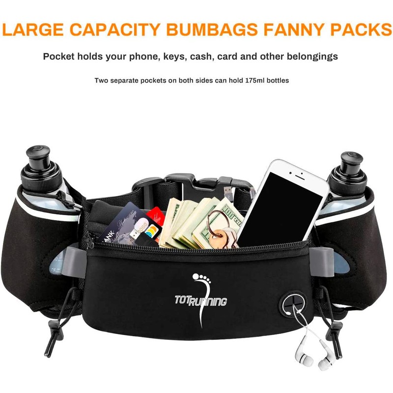Adjustable Running Belt with Zip Pocket, 2 Water Bottles, 2