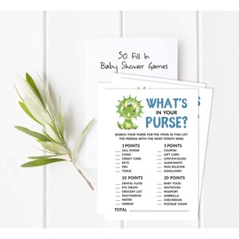Inkdotpot 50 What's In Your Purse Baby Shower Game Cards Dinosaur Jungle Animals Activity Cards Party Idea Baby Shower Party Supply