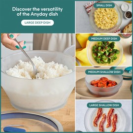 Anyday Microwave Cookware | 2 Piece Large Deep Dish| Microwave Cooker | Microwave Steamer for Cooking | Microwave Safe Mixing Bowls | Food Storage Container | Microwave Rice Cooker