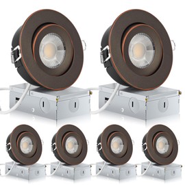 KnLnny Ware Oil Rubbed Bronze 4 Inch Led Recessed Lights 6 Pack,Ajustable Led Eyeball Gimbal Lights,4 Inch Ceiling Light with Junction Box,5CCT Selectable,9W 750LM,Dimmable