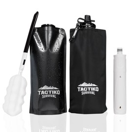 Tactiko 20oz. Filtered Water Bottle - UF Membrane, Activated Carbon Filter 265 Gal. of Water from Rivers, Streams - SGS Certified Personal Water Filter for Camping, Hiking, Emergency, Survival (Blk)