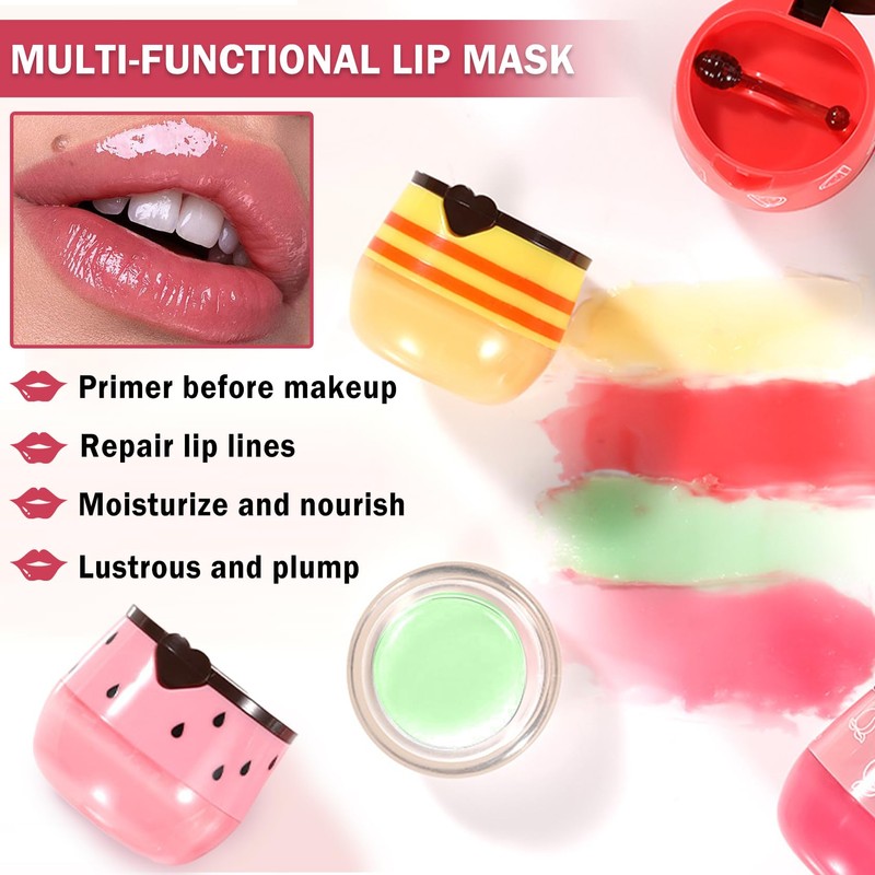AOAZXBB 4 PCS Bee Lip Balm Honey Pot,Honey Strawberry Watermelon